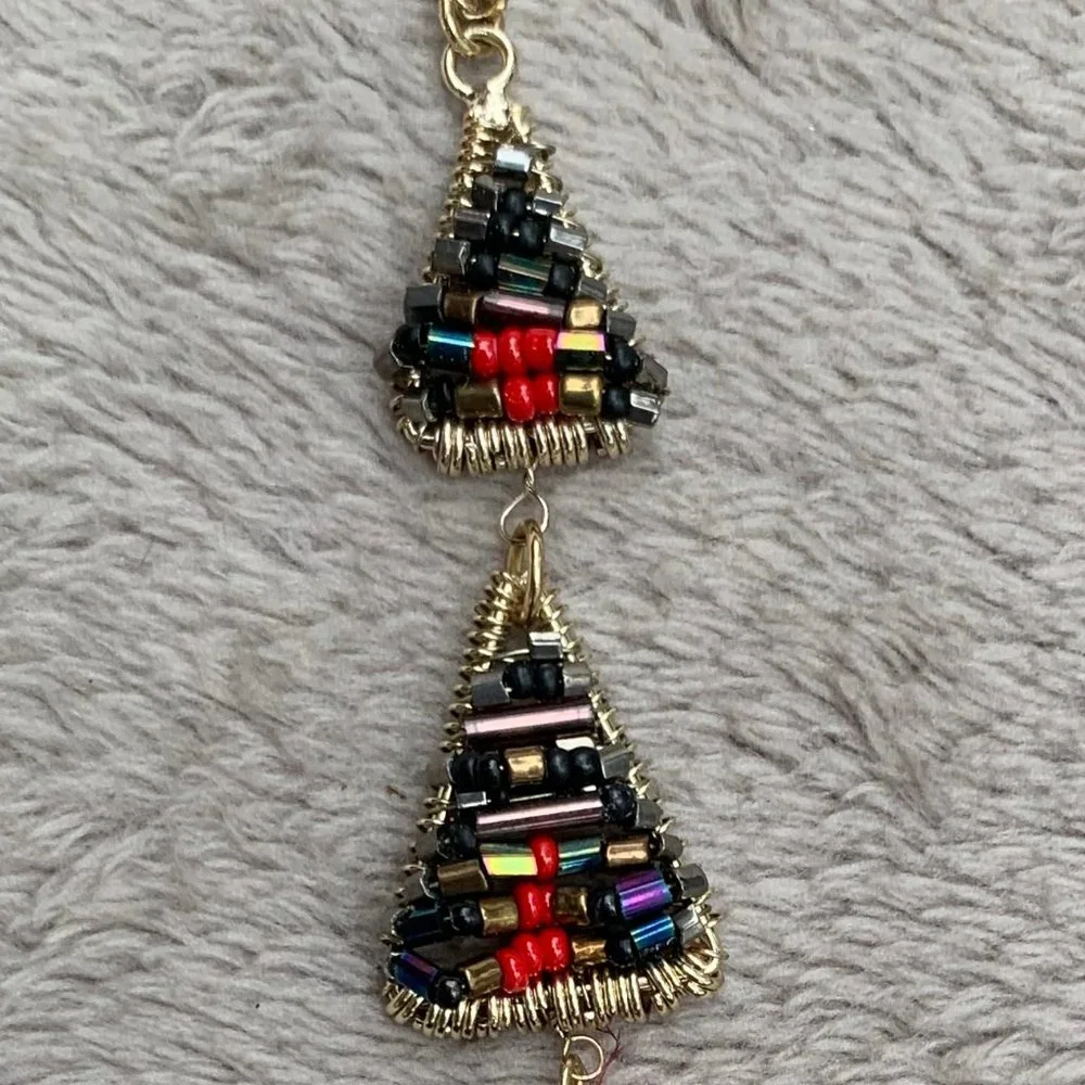 Express Layered Golden-Toned Beaded Triangles and Feather Necklace - Picture 7 of 15